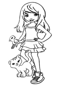 Dibujo de Ni a y Mascotas para Colorear