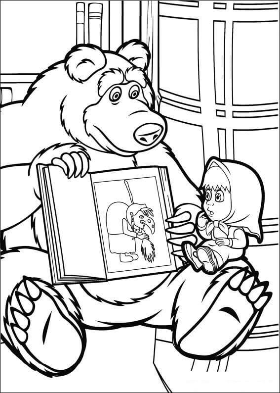 Dibujo de Libro de Lectura de Masha para Colorear