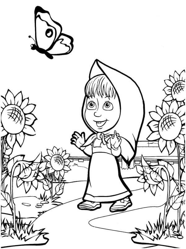 Dibujo de Masha Cazar Mariposas para Colorear