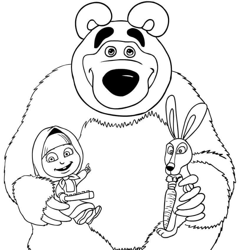 Dibujo de Masha Oso y Conejo para Colorear