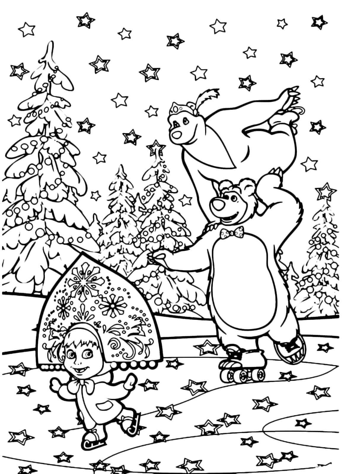 Dibujo de Masha Patinaje Sobre Ruedas para Colorear