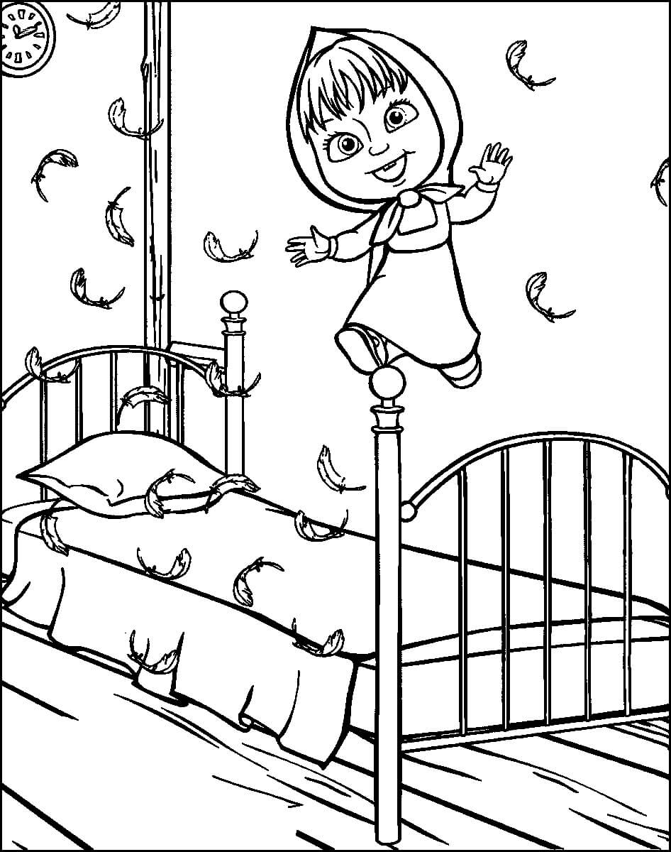 Dibujo de Masha Saltando en la Cama para Colorear