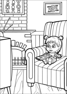 Dibujo de Masha Viendo Tv para Colorear
