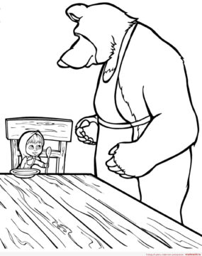 Dibujo de Masha y Oso Comiendo para Colorear