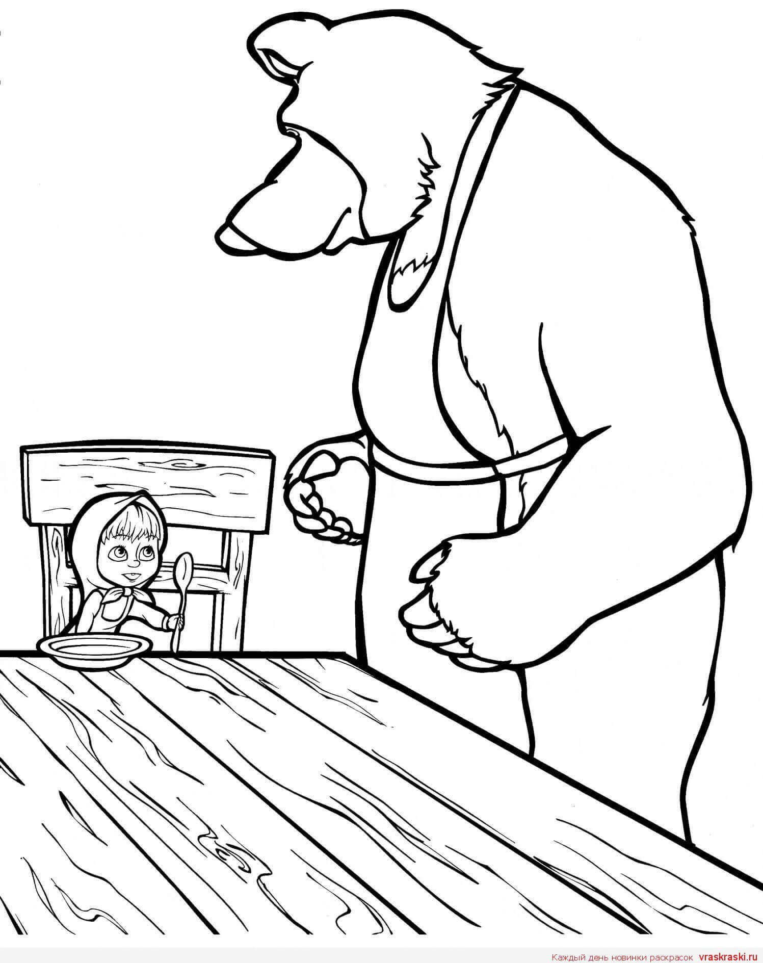 Dibujo de Masha y Oso Comiendo para Colorear