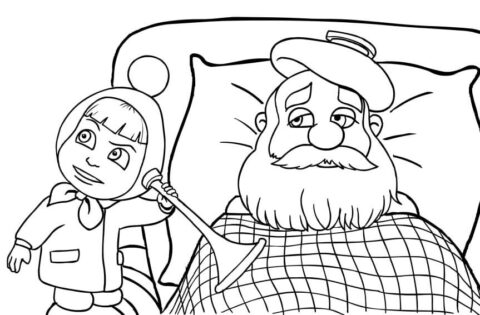 Dibujo de Masha y Santa Claus para Colorear