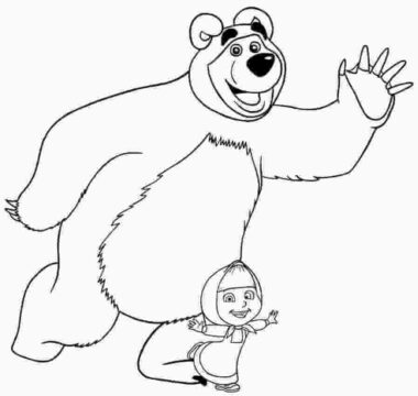 Dibujo de Oso y Masha Bailan para Colorear