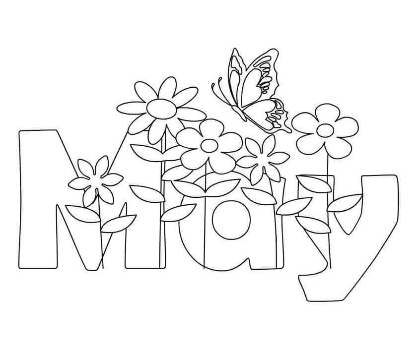 Dibujo de Puede Mariposa y Flor para Colorear