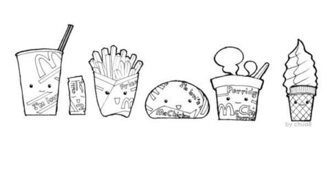 Dibujo de Mcdonald Comida Chibi para Colorear