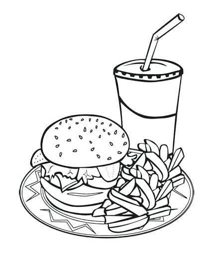 Dibujo de Oferta Combinada de Comida Mcdonald para Colorear