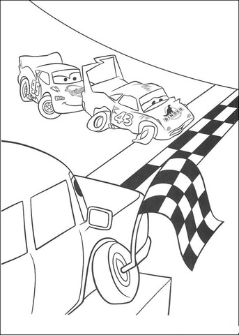 Dibujo de Mcqueen Ayuda a King a Terminar la Carrera para Colorear