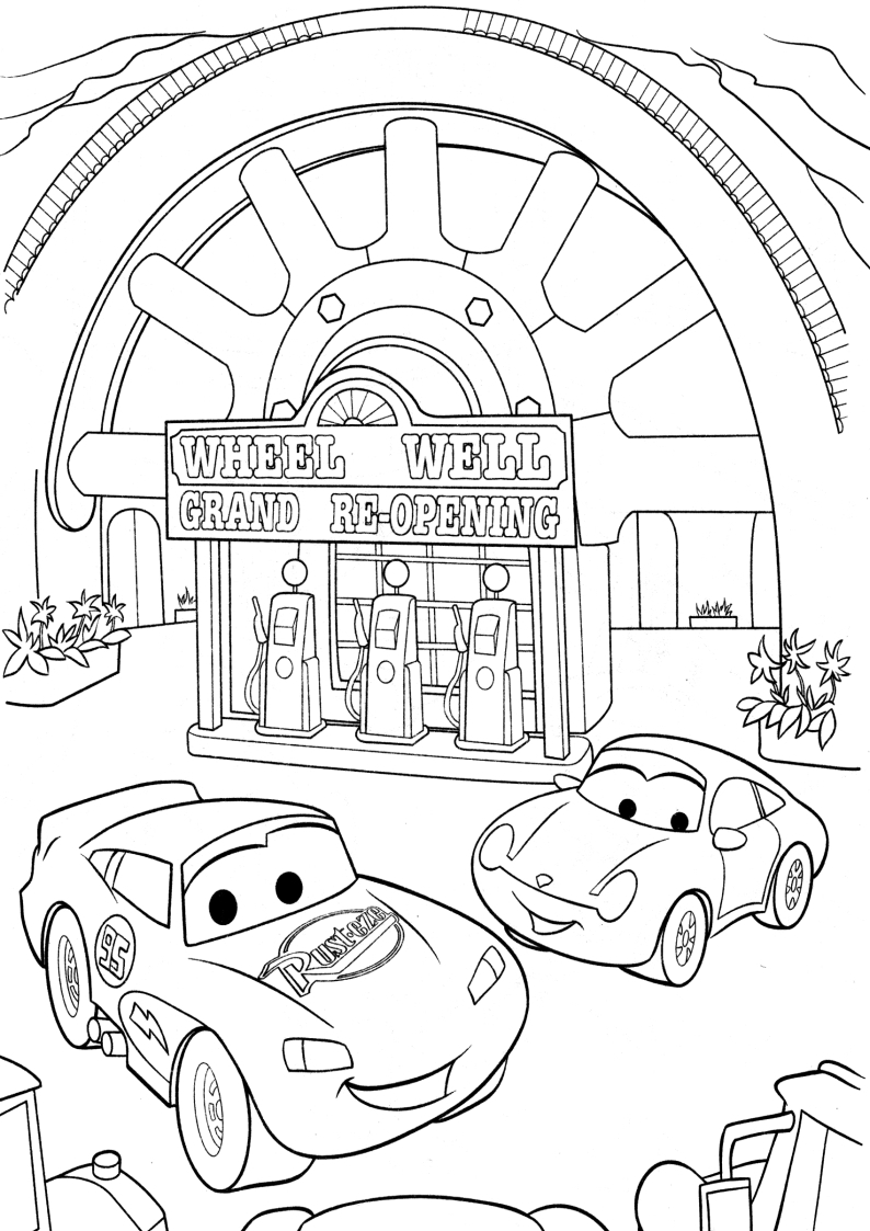 Dibujo de Mcqueen Gran Inauguracion Nuevo Motel para Colorear