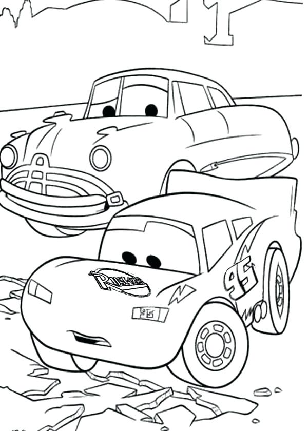 Dibujo de Mcqueen Mirando el Camino Roto para Colorear