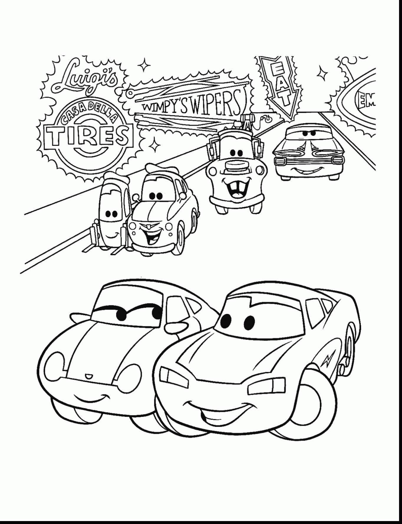 Dibujo de Mcqueen Salida y Amigos para Colorear