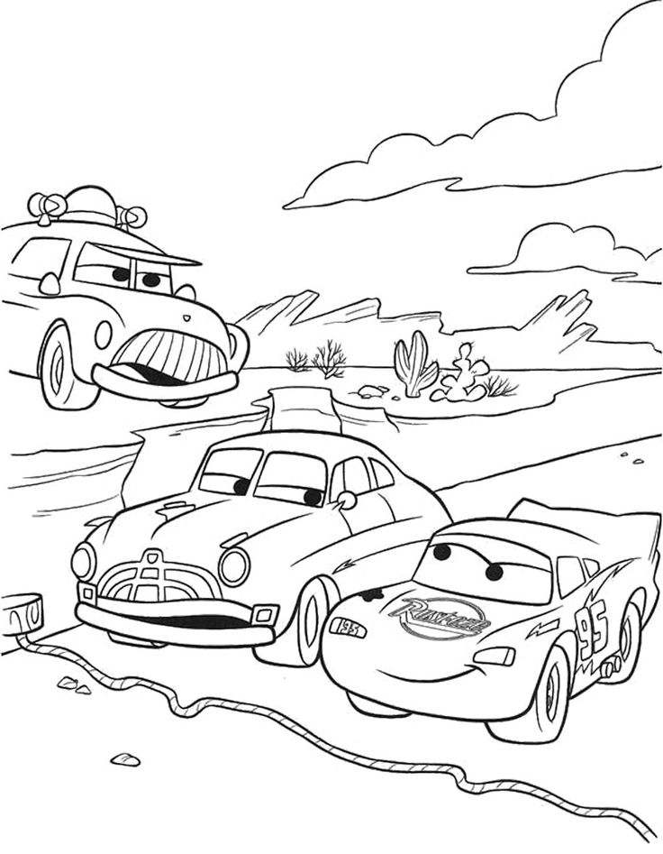 Dibujo de Mcqueen y Doc Hudson Listos para Correr de Nuevo para Colorear
