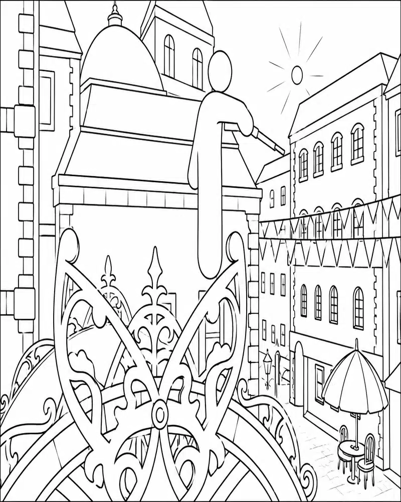 Dibujo de Meccha Chameleon de Pie Sobre una Torre Ornamentada página para Colorear