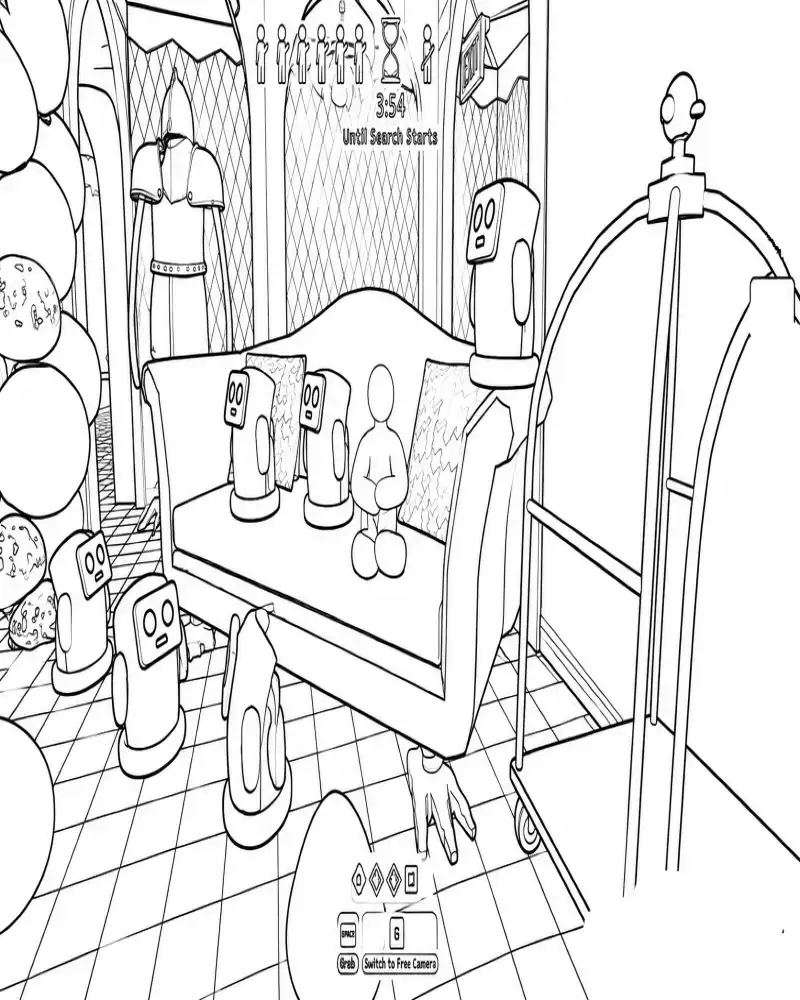 Dibujo de Meccha Chameleon Escondido Entre Juguetes de Robots página para Colorear