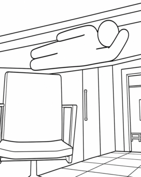 Dibujo de Meccha Chameleon Explorando una habitación Interior página para Colorear