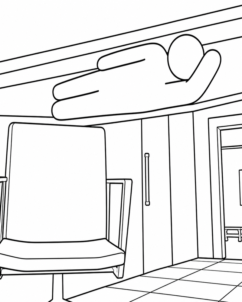 Dibujo de Meccha Chameleon Explorando una habitación Interior página para Colorear