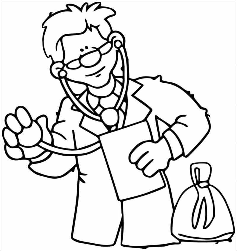 Dibujo de Médico con Estetoscopio para Colorear