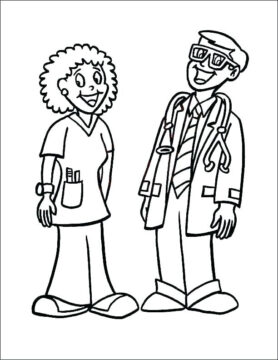 Dibujo de Médico y Enfermera para Colorear