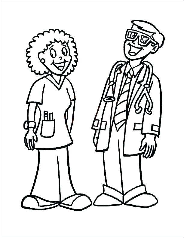 Dibujo de Médico y Enfermera para Colorear