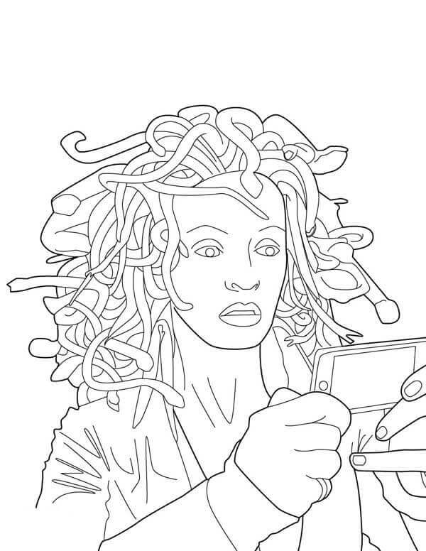 Dibujo de Medusa con Celular para Colorear