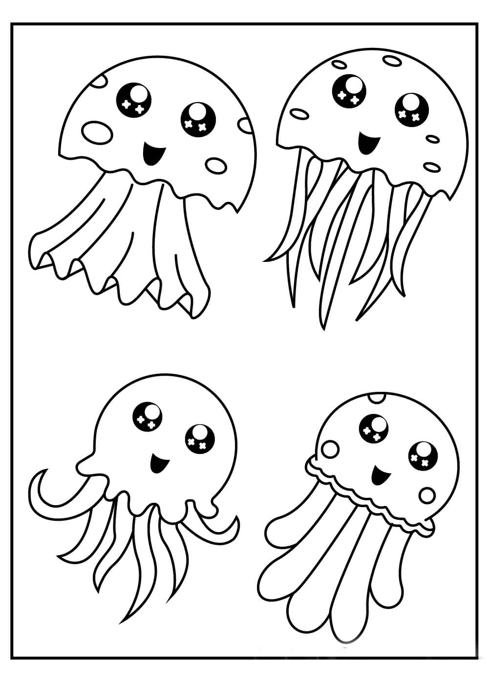 Dibujo de Cuatro Medusas Lindo para Colorear