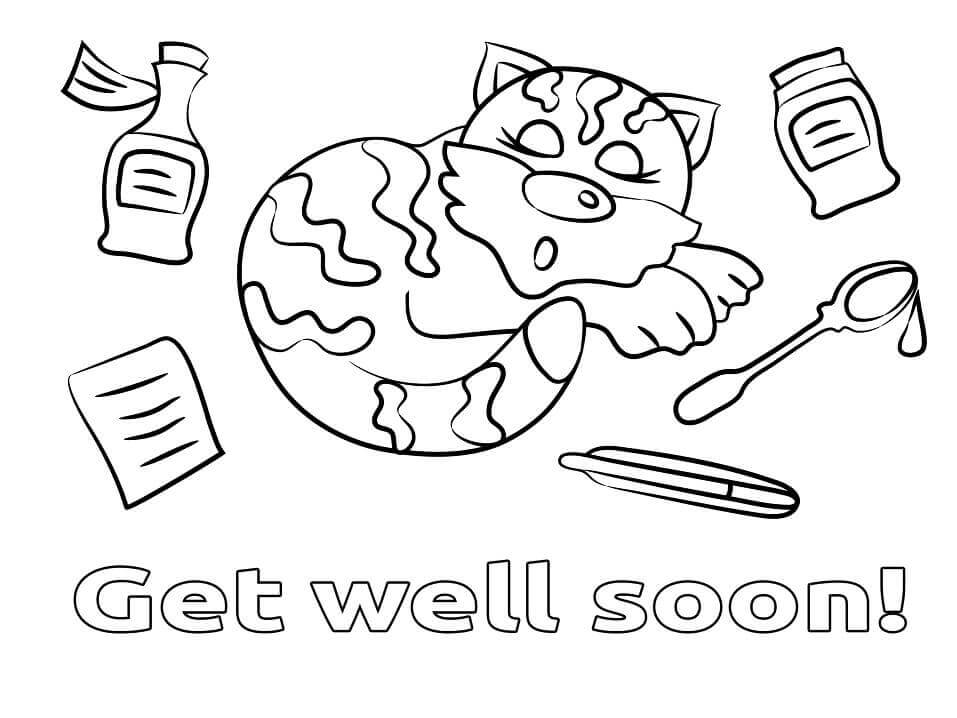Dibujo de Que Se Recupere Pronto Gato Durmiendo para Colorear