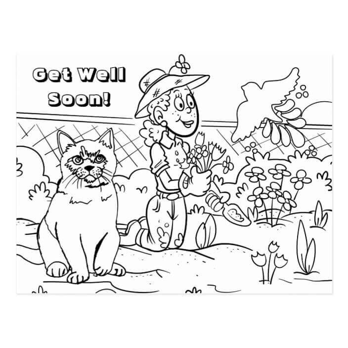 Dibujo de Que Se Recuperen Pronto la Gente y el Gato para Colorear