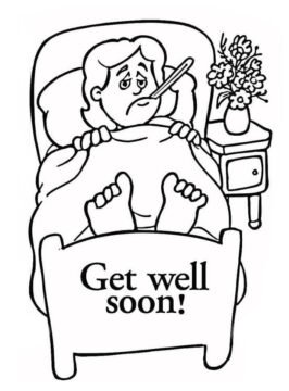 Dibujo de Que Te Mejores Pronto Duerme en la Cama para Colorear