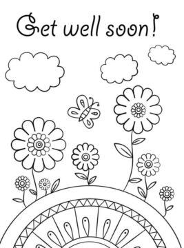 Dibujo de Que Te Mejores Pronto Flor y Mariposa para Colorear