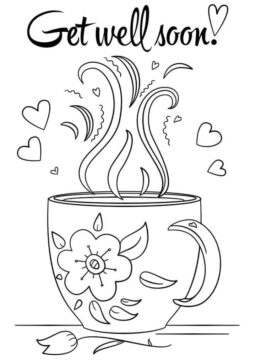Dibujo de Que Te Mejores Pronto Taza de café para Colorear