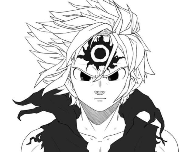 Dibujo de Cara Meliodas Enojado para Colorear