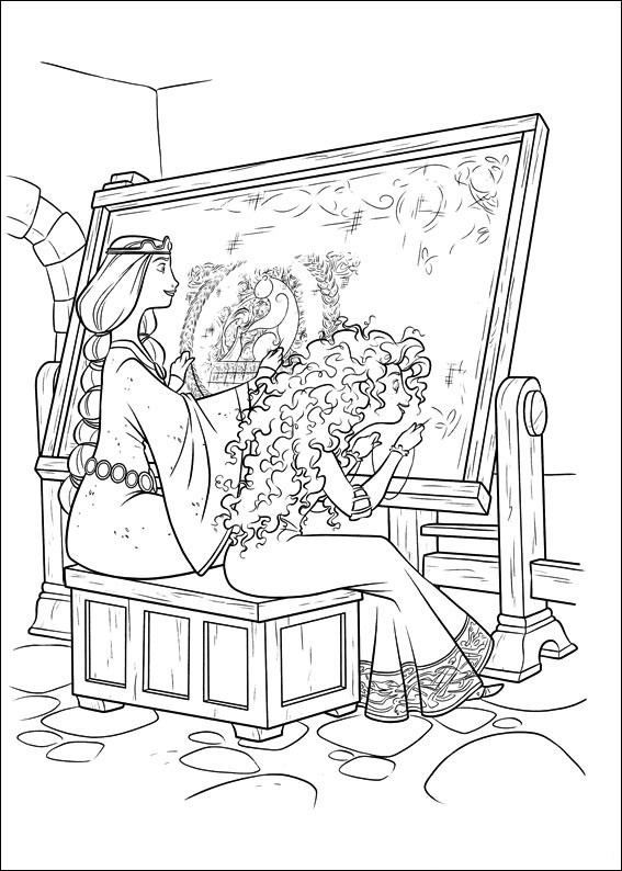 Dibujo de Bordado Elinor y Merida para Colorear