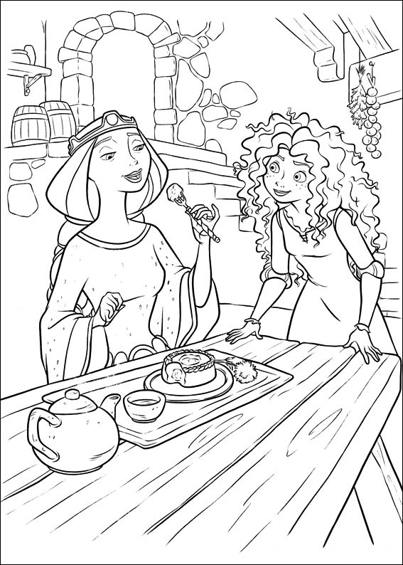 Dibujo de Elinor Comiendo con Merida para Colorear