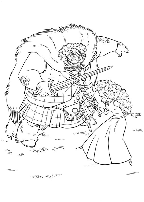 Dibujo de Entrenamiento de Merida con el Rey Fergus para Colorear