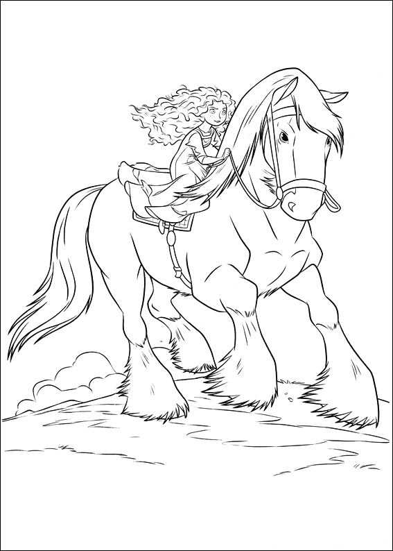 Dibujo de Merida Montando a Angus para Colorear