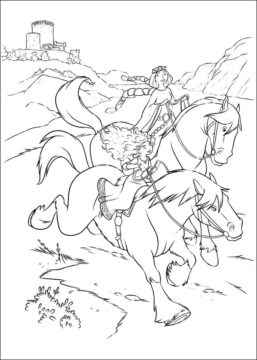 Dibujo de Merida y la Reina Elinor a Caballo para Colorear