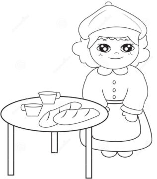 Dibujo de Pan y Te en la Mesa para Colorear