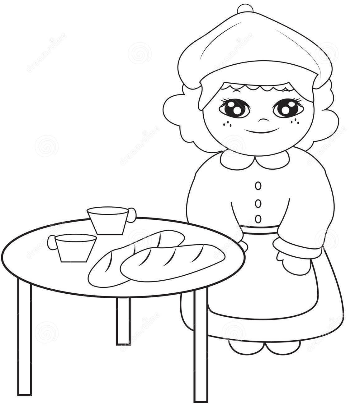 Dibujo de Pan y Te en la Mesa para Colorear