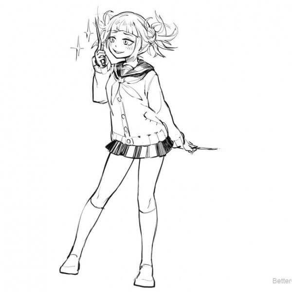 Dibujo de Toga Hmiko Sonriente para Colorear