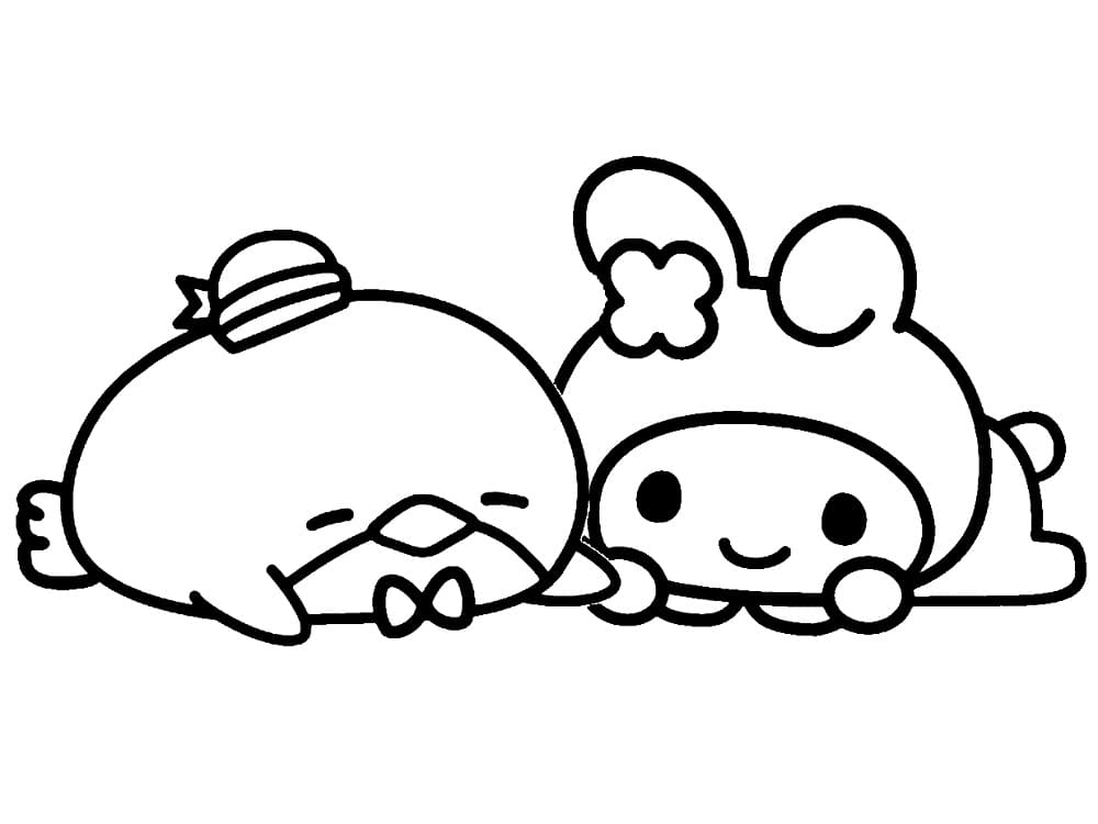 Dibujo de Tuxedo Sam y My Melody página para Colorear