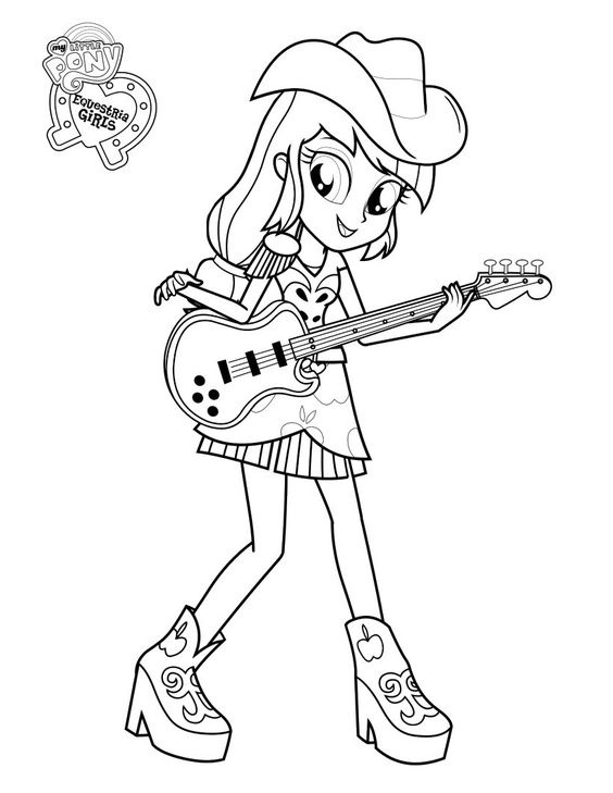 Dibujo de Applejack Tocando la Guitarra para Colorear