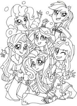 Dibujo de Felices Chicas de Equestria para Colorear