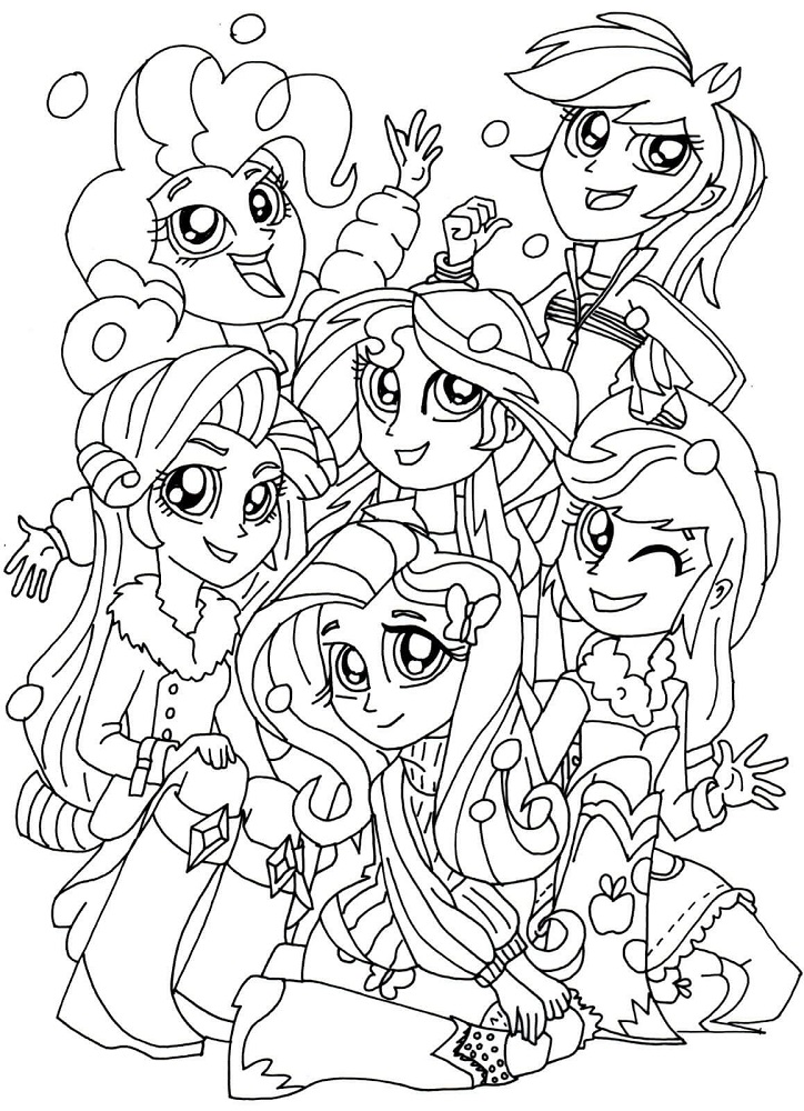 Dibujo de Felices Chicas de Equestria para Colorear
