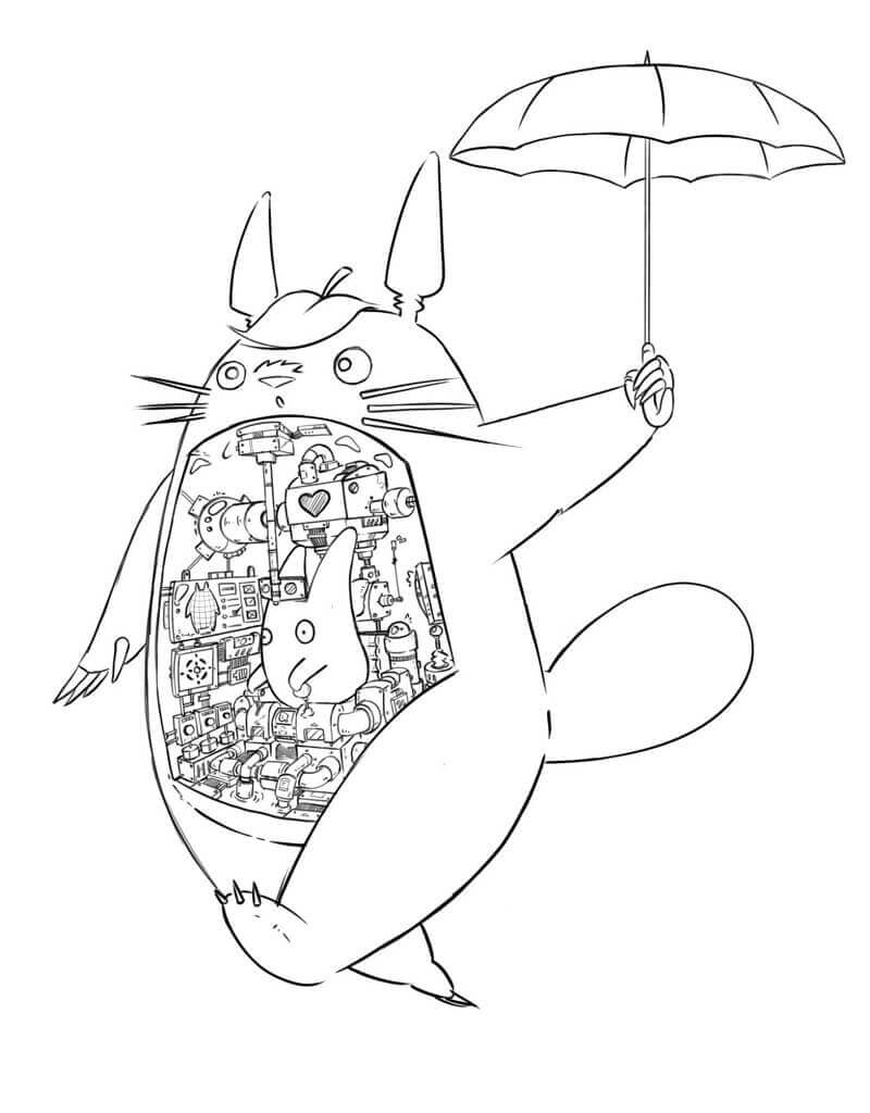 Dibujo de Amistoso Totoro Caminando para Colorear