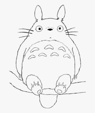 Dibujo de Totoro en una Rama para Colorear
