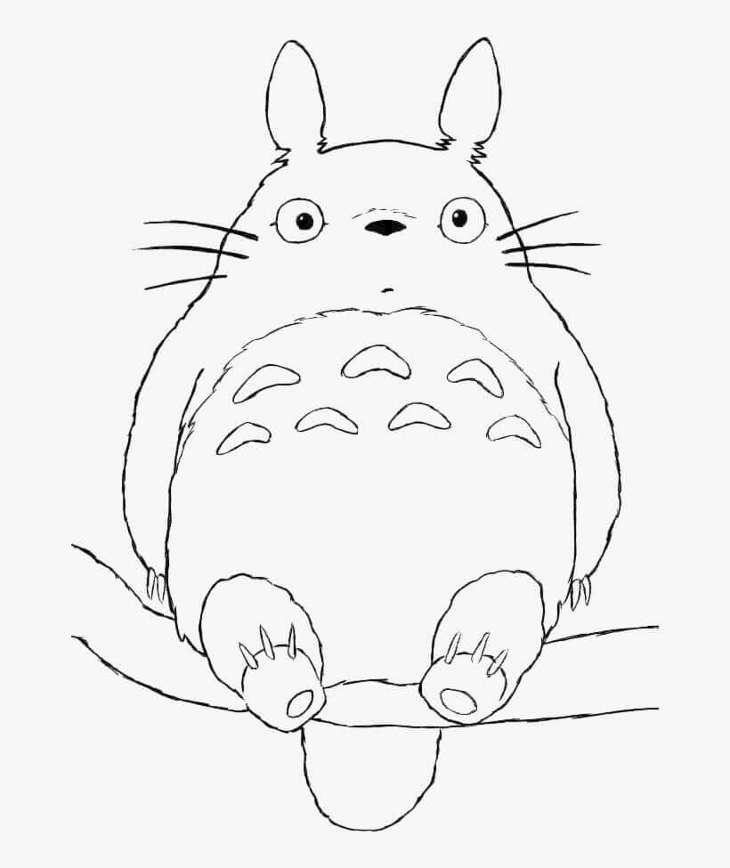 Dibujo de Totoro en una Rama para Colorear