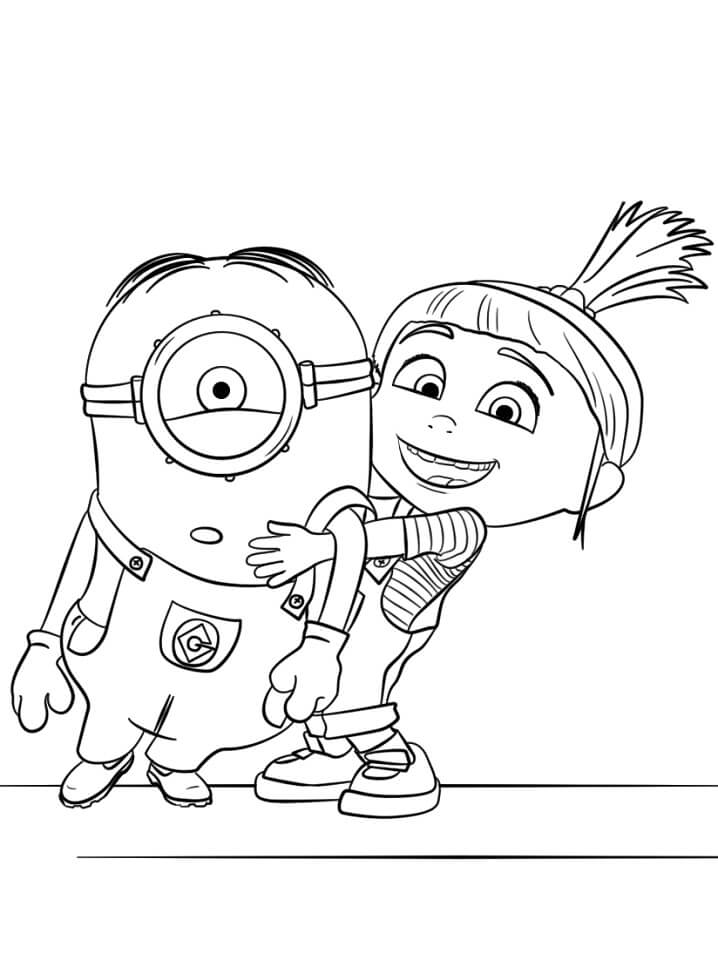 Dibujo de Agnes Gru y Minion para Colorear
